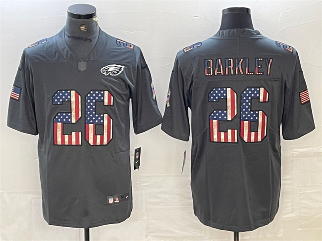 Men's Philadelphia Eagles #26 Saquon Barkley Grey Salute To Service USA Flag Fashion Limited Stitched Jersey Men's Philadelphia Eagles #26 Saquon Barkley Grey Salute To Service USA Flag Fashion Limited Stitched Jersey